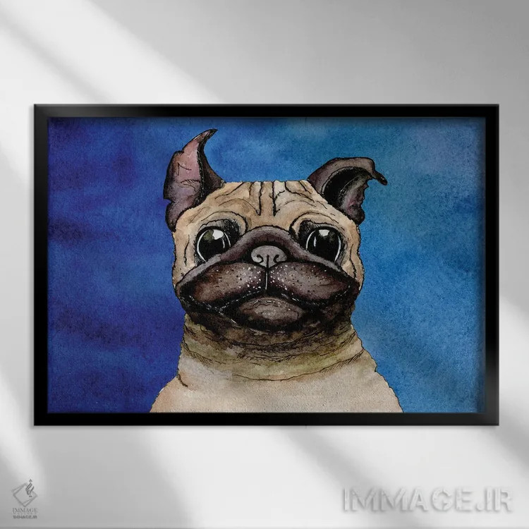 تابلو بولداگ روی زمینه آبی اثر گام۹۲ (هنرمند دیجیتال) - نمای قابدار مشکی