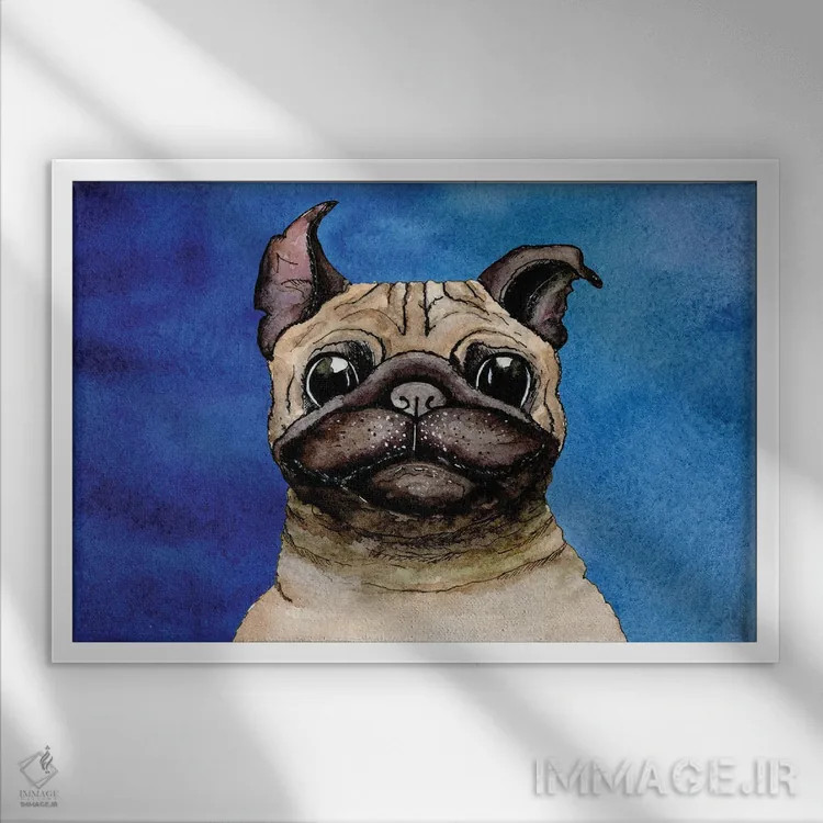 تابلو بولداگ روی زمینه آبی اثر گام۹۲ (هنرمند دیجیتال) - نمای قابدار سفید