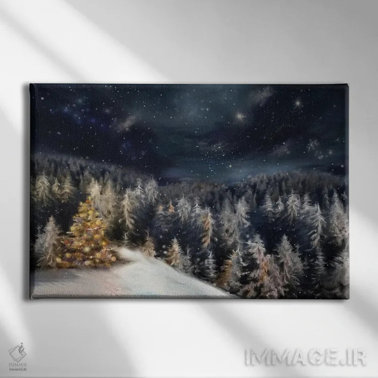 تابلو منظرهٔ کریسمس اثر جولیاشا (لقب هنری) - نمای روبهرو روی دیوار