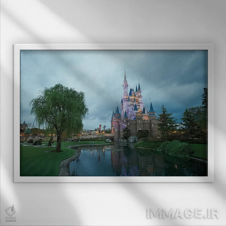 تابلو قلعهٔ دیزنیلند، توکیو (ژاپن) اثر جکیل (نام مستعار یا هنری) - نمای قابدار سفید