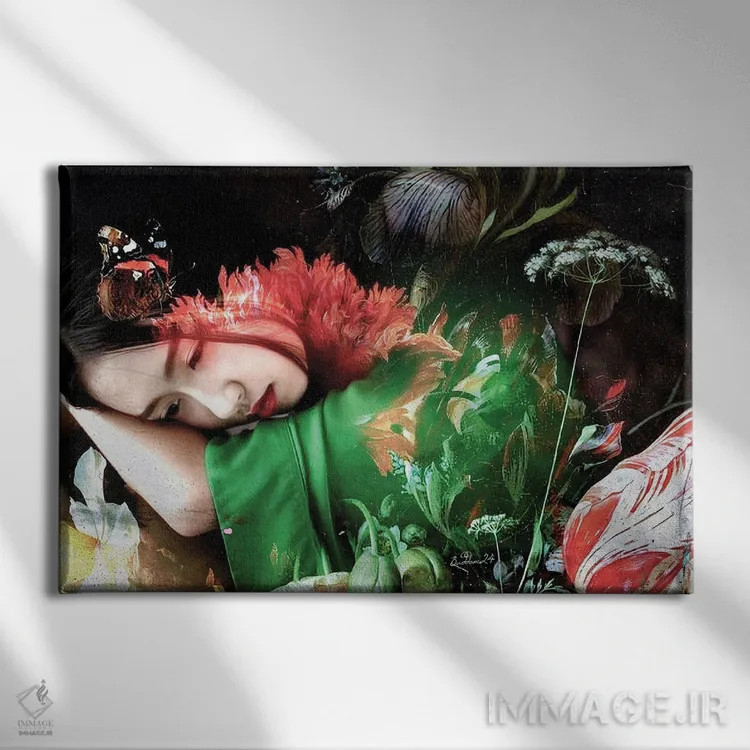 تابلو بانوی لمیده با کیمونوی سبز اثر دومینیک بادوئل - نمای روبهرو روی دیوار