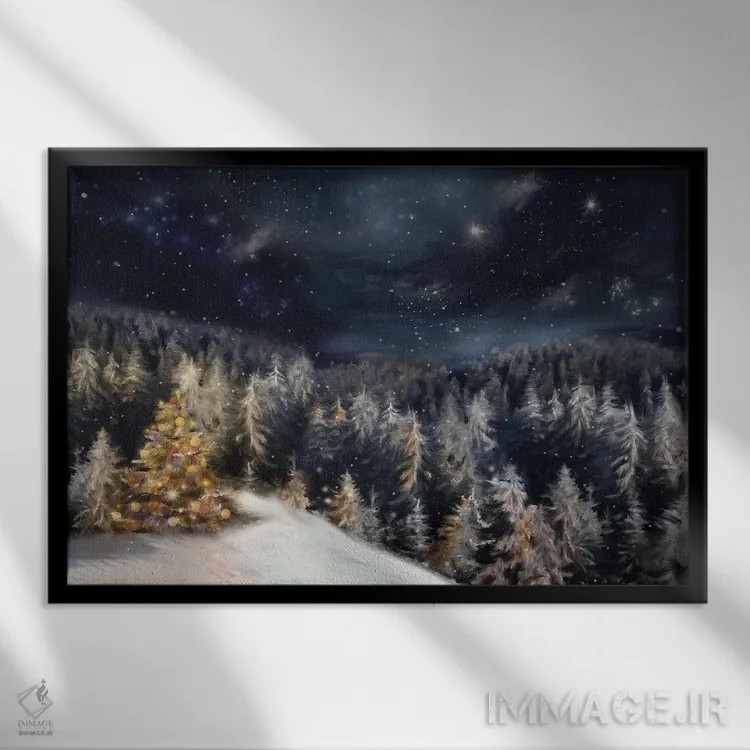 تابلو منظرهٔ کریسمس اثر جولیاشا (لقب هنری) - نمای قابدار مشکی