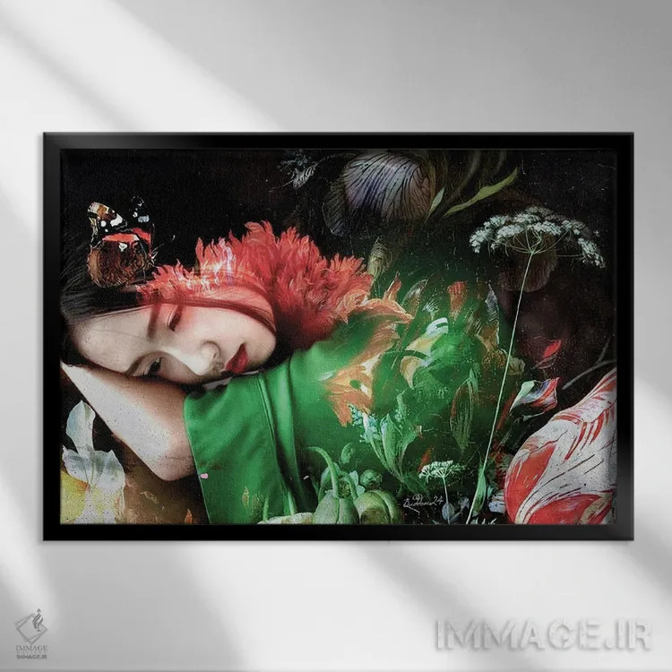 تابلو بانوی لمیده با کیمونوی سبز اثر دومینیک بادوئل - نمای قابدار مشکی