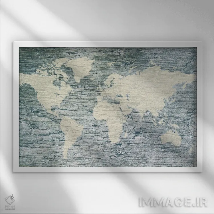 تابلو پرچم نقشهٔ جهان سفید کلاسیک اثر آنتون مدودف - نمای قابدار سفید