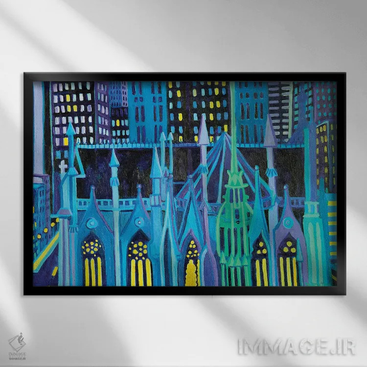 تابلو چراغهای منهتن اثر دبرا برتون رابینسون - نمای قابدار مشکی