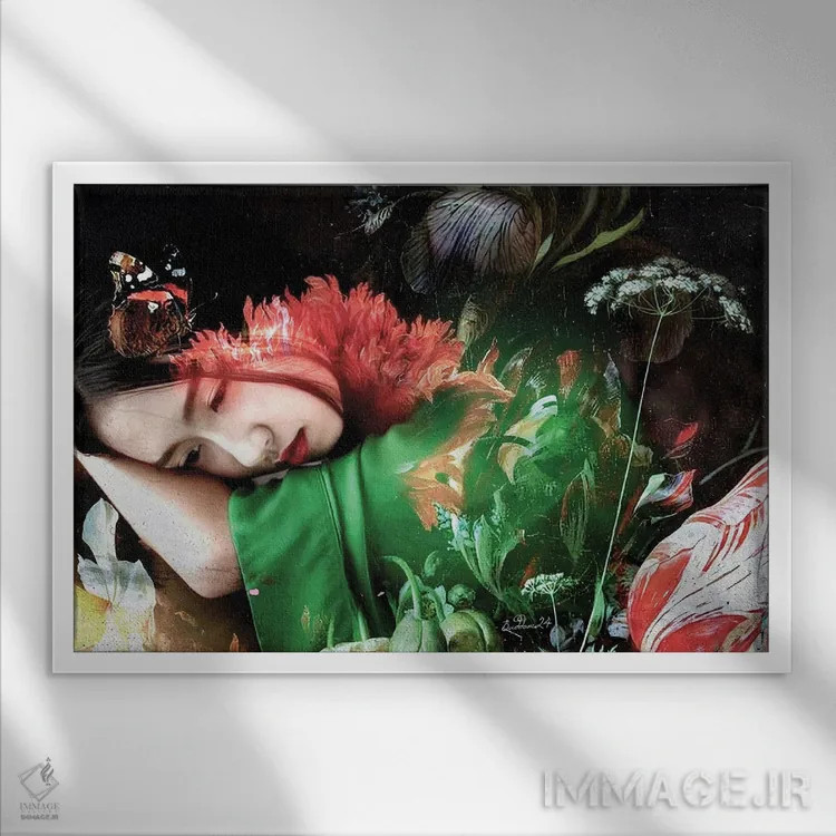 تابلو بانوی لمیده با کیمونوی سبز اثر دومینیک بادوئل - نمای قابدار سفید