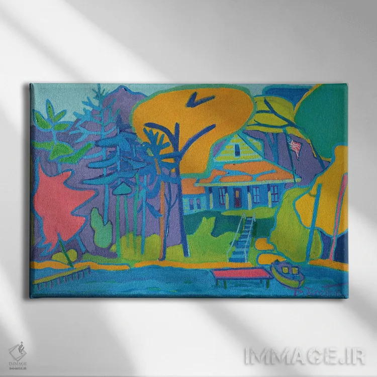 تابلو کلبه کنار رودخانه اثر دبرا برتون رابینسون - نمای روبهرو روی دیوار