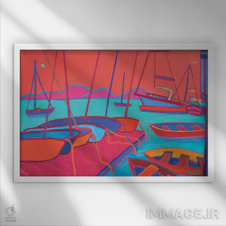 تابلو پهلو گرفته، بندر منچستر اثر دبرا برتون رابینسون - نمای قابدار سفید