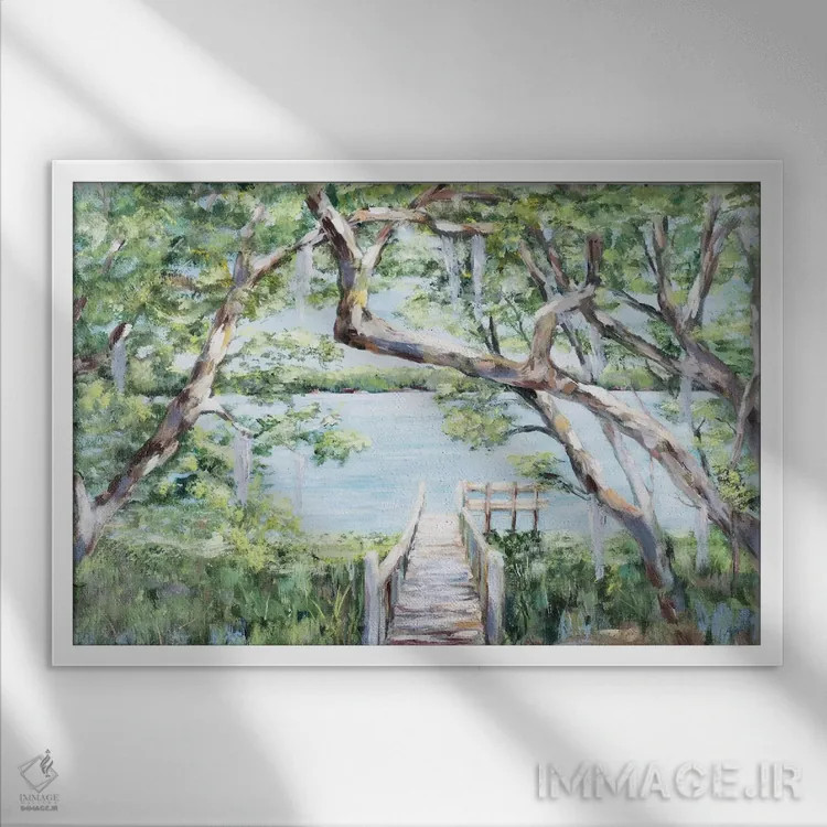 تابلو دریاچه مهآلود اثر جولی دریسه - نمای قابدار سفید