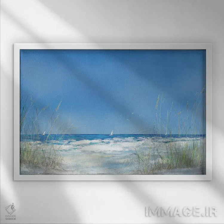 تابلو چشمانداز دریایی چمنزار اثر جولی دریسه - نمای قابدار سفید