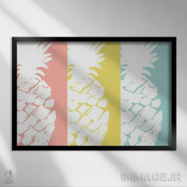 تابلو سهگانه آناناس مدرن اثر جولی دریسه - نمای قابدار مشکی