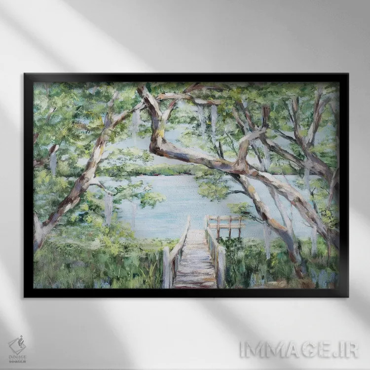 تابلو دریاچه مهآلود اثر جولی دریسه - نمای قابدار مشکی