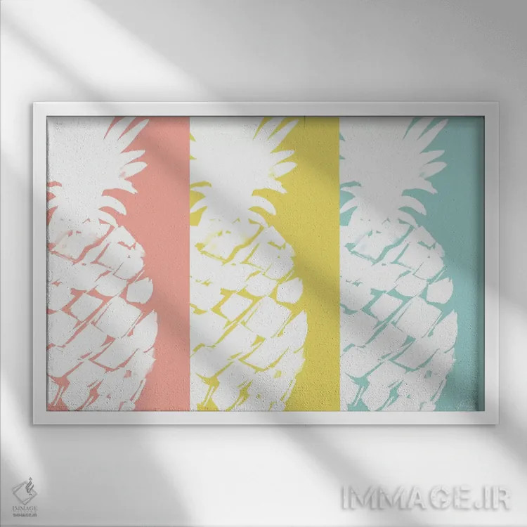 تابلو سهگانه آناناس مدرن اثر جولی دریسه - نمای قابدار سفید