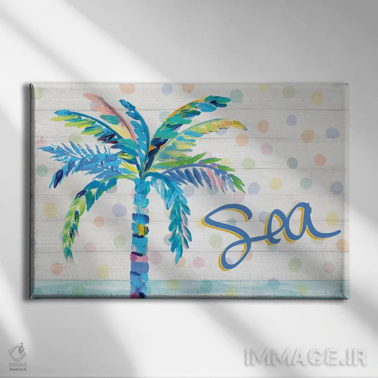 تابلو درخت نخل نزدیک دریا اثر جولی دریسه - نمای روبهرو روی دیوار