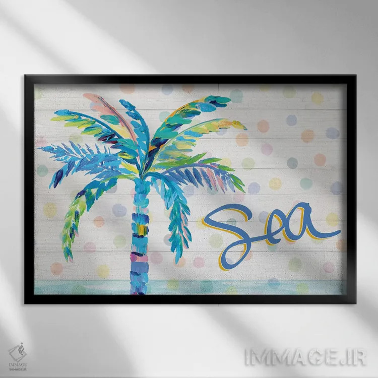 تابلو درخت نخل نزدیک دریا اثر جولی دریسه - نمای قابدار مشکی