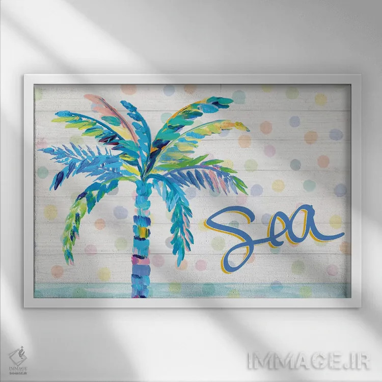 تابلو درخت نخل نزدیک دریا اثر جولی دریسه - نمای قابدار سفید