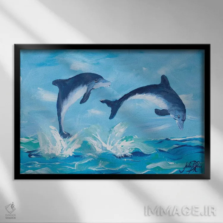 تابلو دلفینهای اوجگیرنده II اثر جولی دریسه - نمای قابدار مشکی