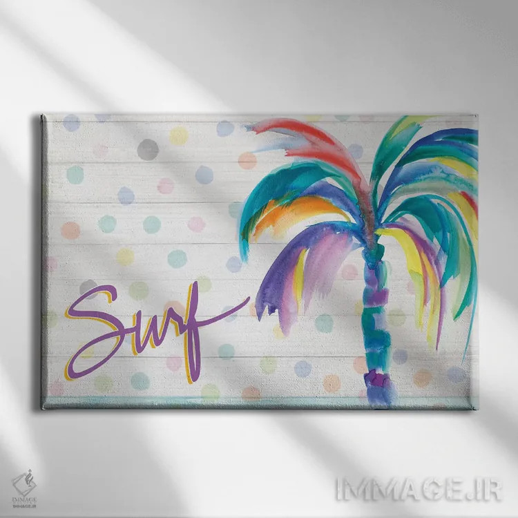 تابلو موجسواری نزدیک نخل اثر جولی دریسه - نمای روبهرو روی دیوار