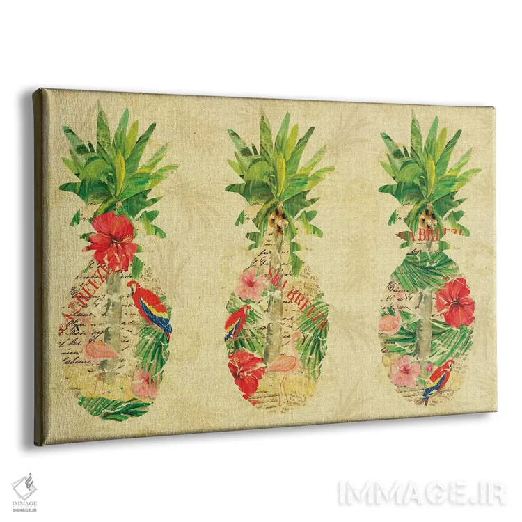 تابلو کلاژ سهگانه آناناس استوایی اثر جولی دریسه - نمای پرسپکتیو محصول