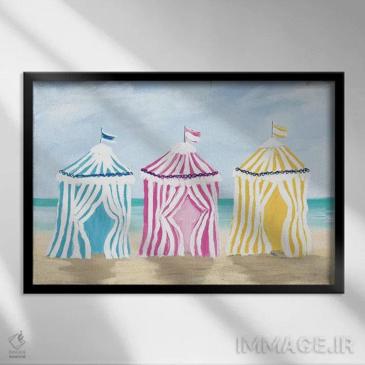 تابلو آلاچیقهای ساحلی اثر جولی دریسه - نمای قابدار مشکی