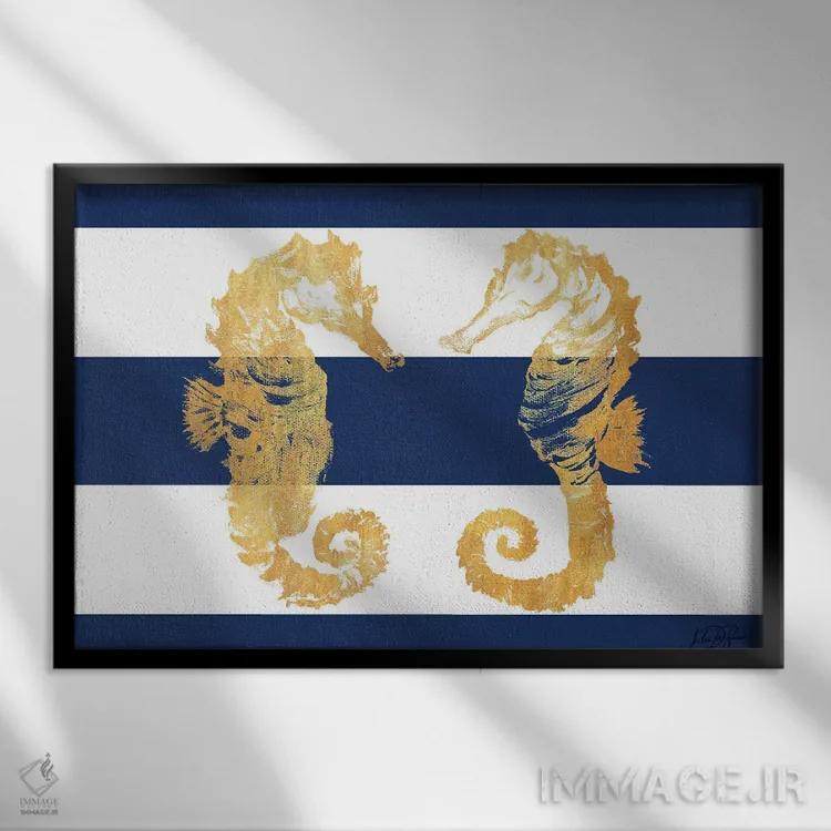 تابلو اسبهای دریایی طلایی روی نوارها اثر جولی دریسه - نمای قابدار مشکی