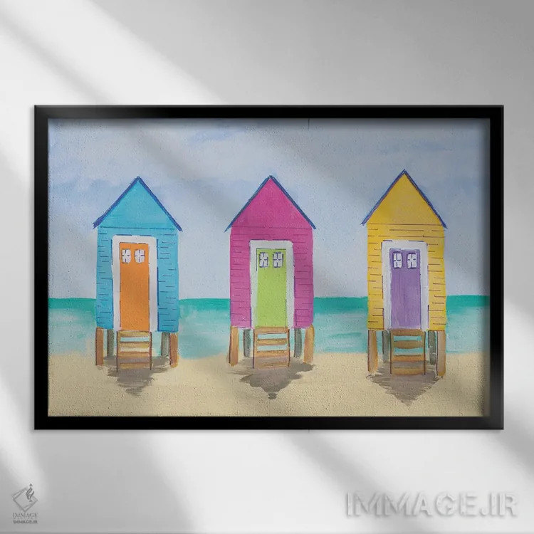 تابلو کلبههای ساحلی اثر جولی دریسه - نمای قابدار مشکی