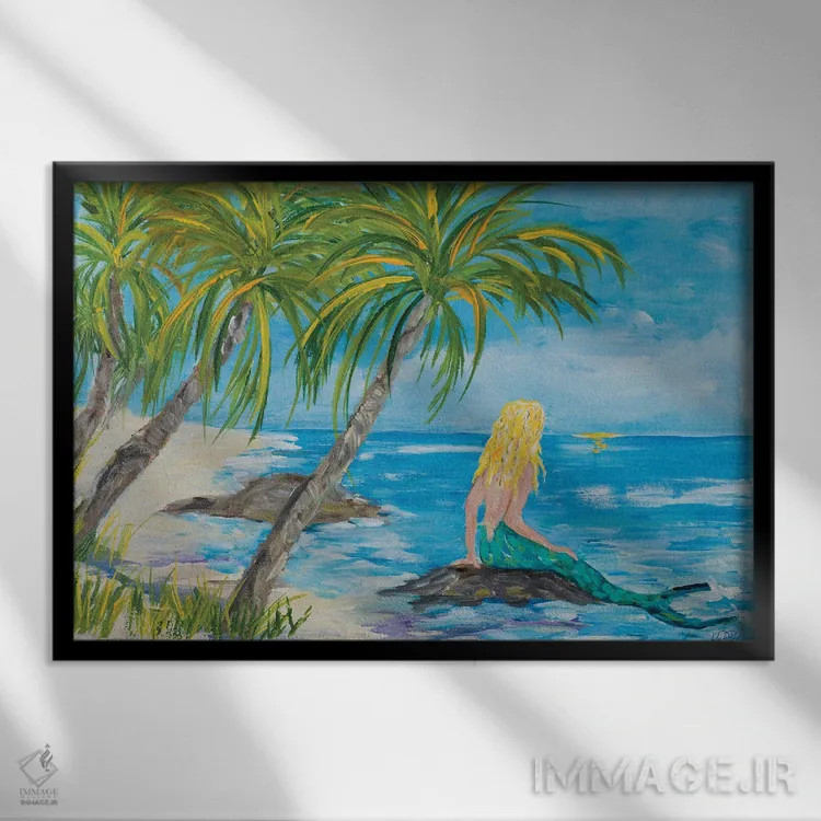 تابلو ساحل پری دریایی اثر جولی دریسه - نمای قابدار مشکی