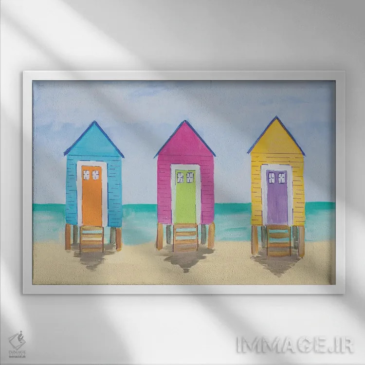 تابلو کلبههای ساحلی اثر جولی دریسه - نمای قابدار سفید