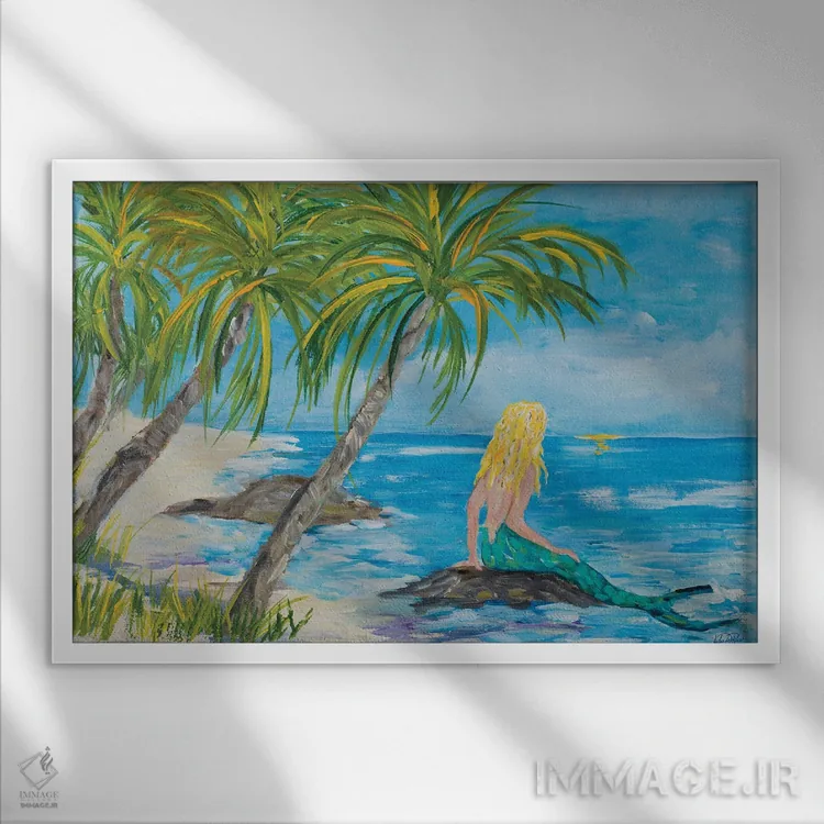 تابلو ساحل پری دریایی اثر جولی دریسه - نمای قابدار سفید