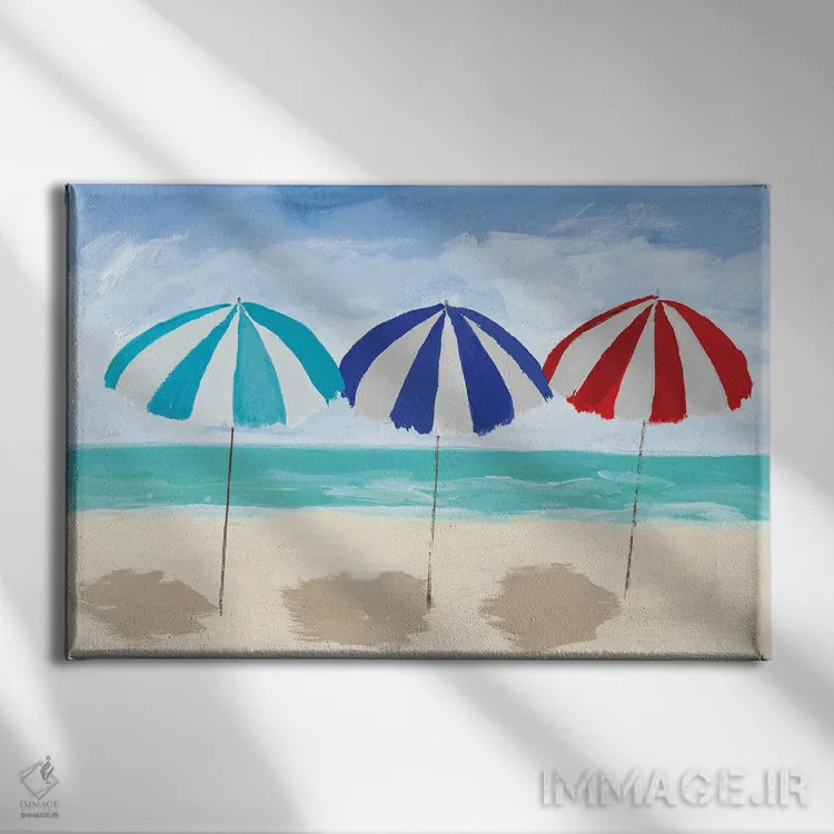 تابلو سهتایی چتر ساحلی اثر جولی دریسه - نمای روبهرو روی دیوار