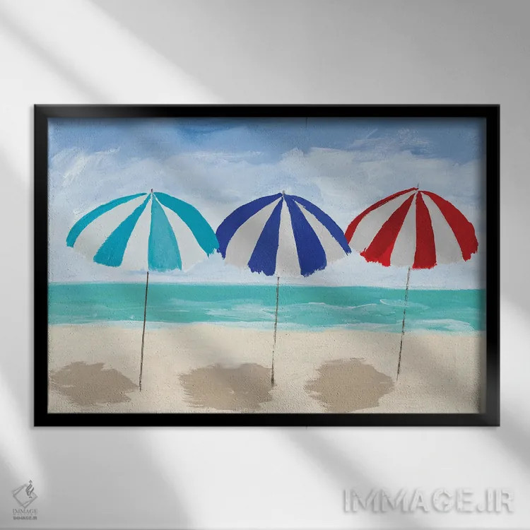 تابلو سهتایی چتر ساحلی اثر جولی دریسه - نمای قابدار مشکی