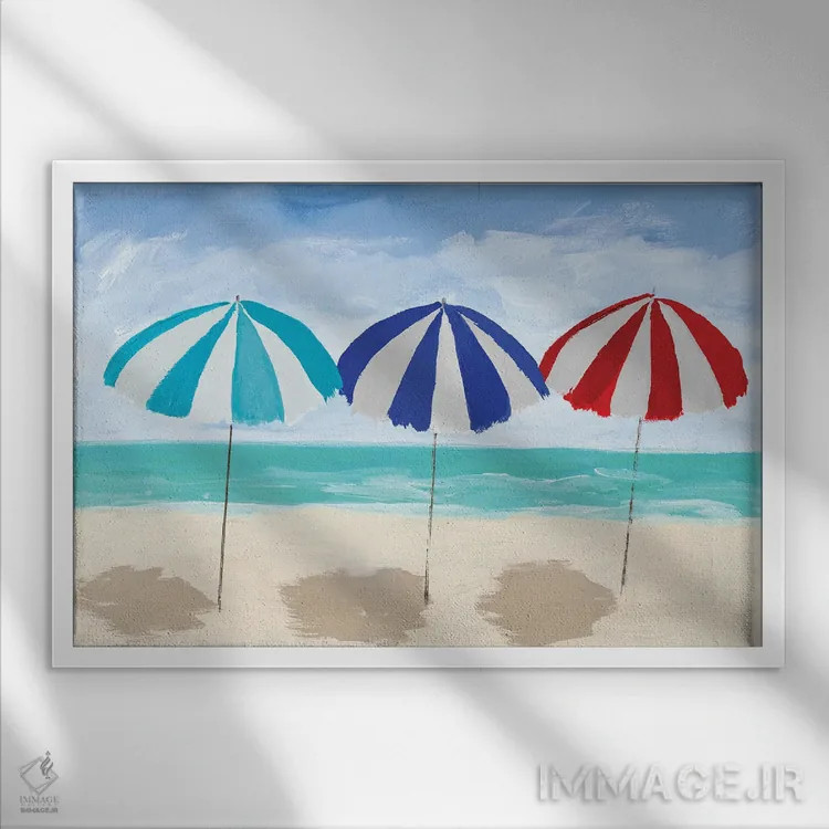 تابلو سهتایی چتر ساحلی اثر جولی دریسه - نمای قابدار سفید