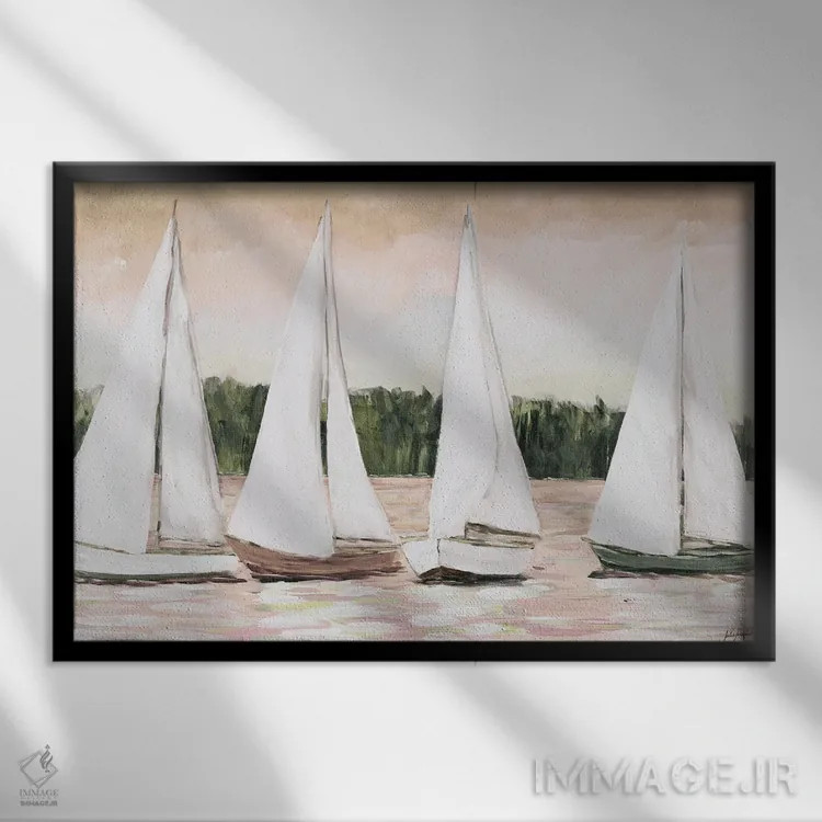 تابلو بادبانهای سفید در غروب اثر جولی دریسه - نمای قابدار مشکی