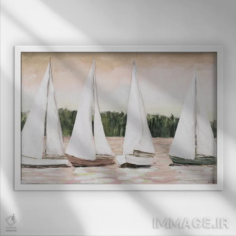 تابلو بادبانهای سفید در غروب اثر جولی دریسه - نمای قابدار سفید