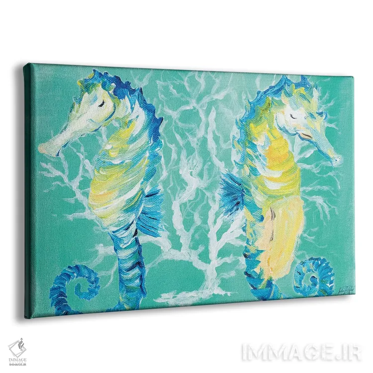 تابلو اسبهای دریایی روی مرجان اثر جولی دریسه - نمای پرسپکتیو محصول