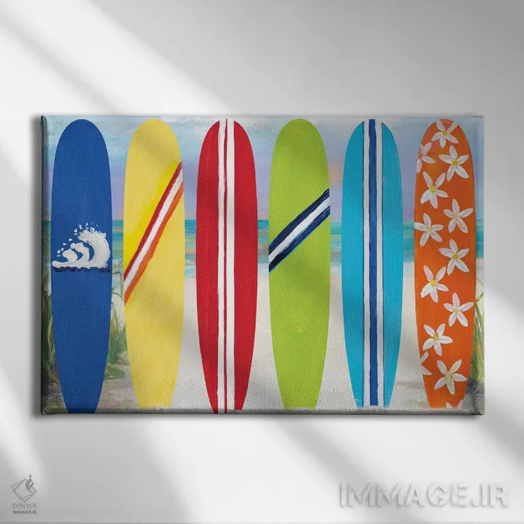 تابلو تختههای موجسواری در ساحل اثر جولی دریسه - نمای روبهرو روی دیوار