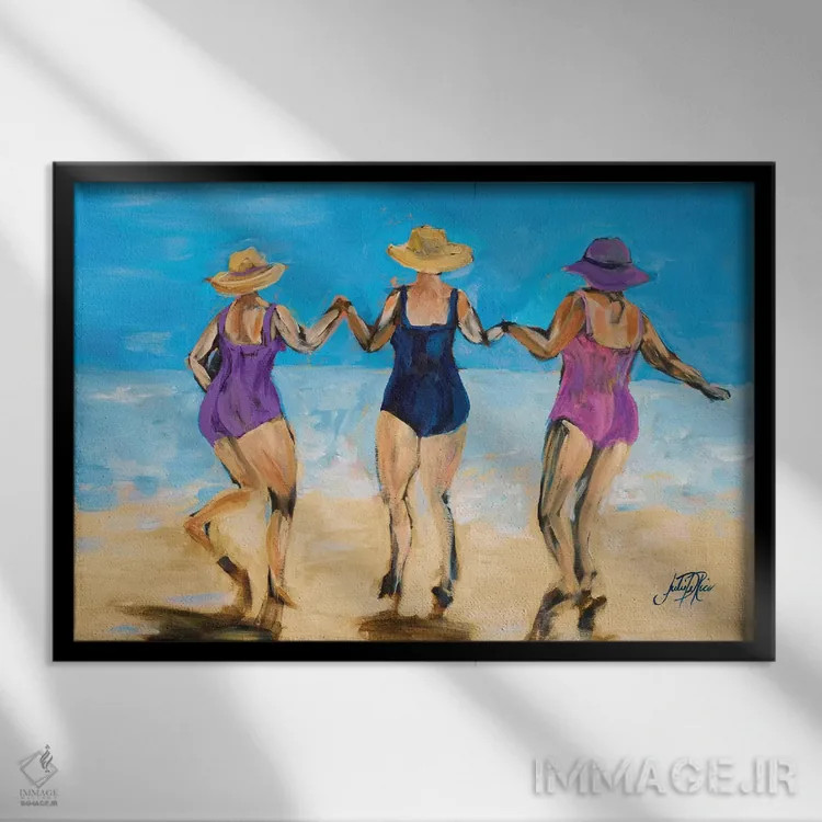 تابلو بانوان در ساحل II اثر جولی دریسه - نمای قابدار مشکی