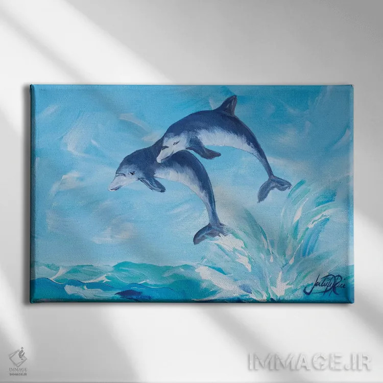 تابلو دلفینهای در حال پرش I اثر جولی دریسه - نمای روبهرو روی دیوار