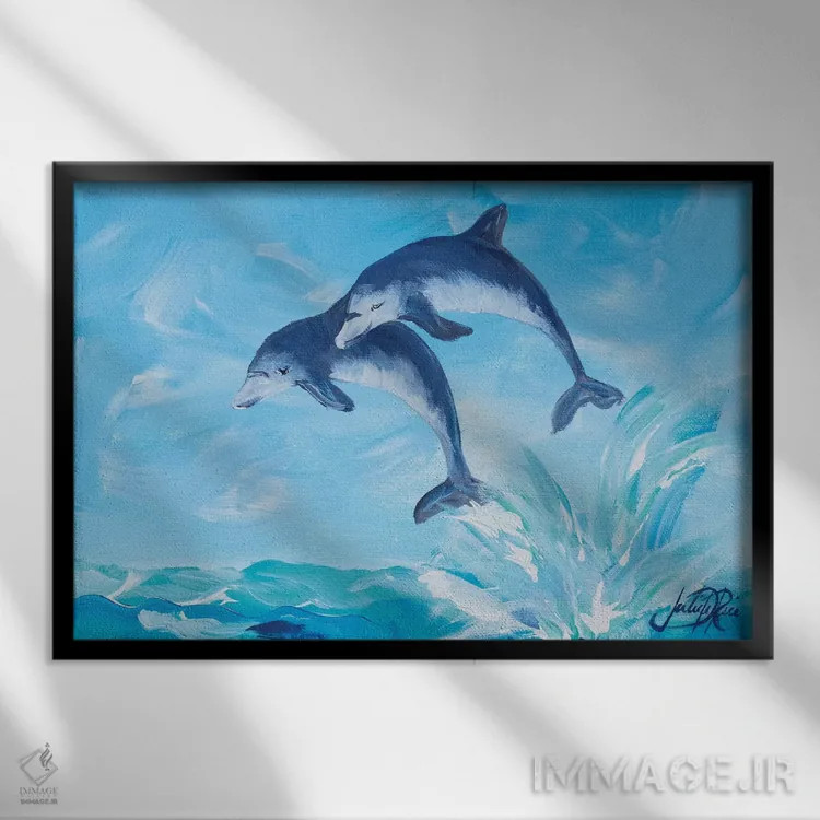 تابلو دلفینهای در حال پرش I اثر جولی دریسه - نمای قابدار مشکی