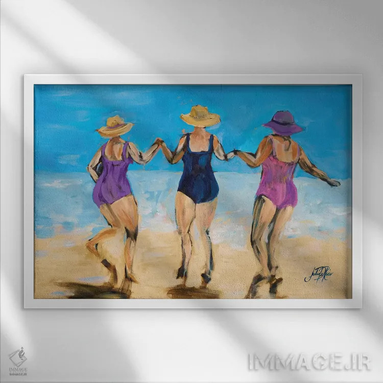 تابلو بانوان در ساحل II اثر جولی دریسه - نمای قابدار سفید