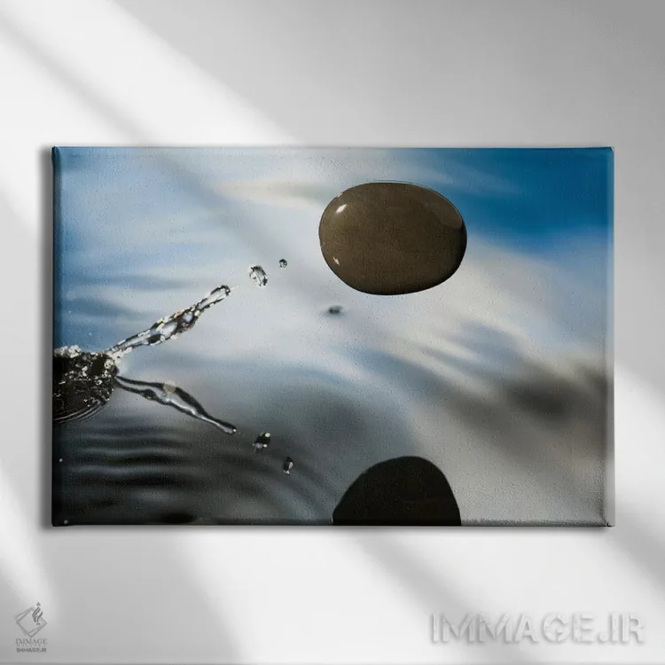 تابلو سنگی که روی سطح آب میپرد اثر مایکل دورهام - نمای روبهرو روی دیوار
