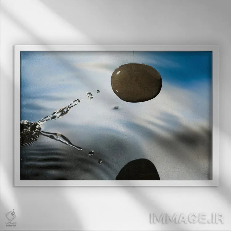 تابلو سنگی که روی سطح آب میپرد اثر مایکل دورهام - نمای قابدار سفید