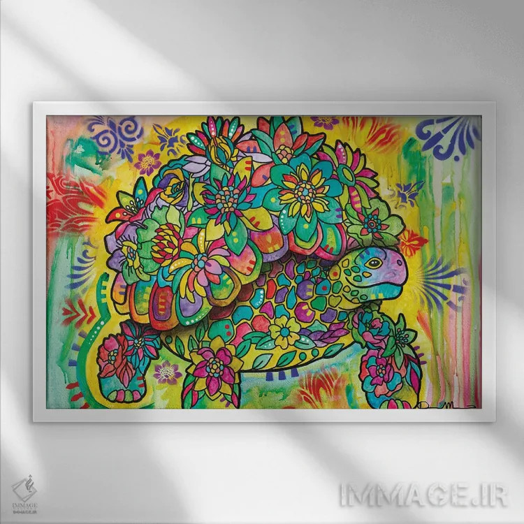 تابلو لاکپشت زمینی اثر باور روسو - نمای قابدار سفید