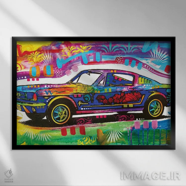 تابلو موستانگ (اسب وحشی یا خودروی فورد) اثر باور روسو - نمای قابدار مشکی