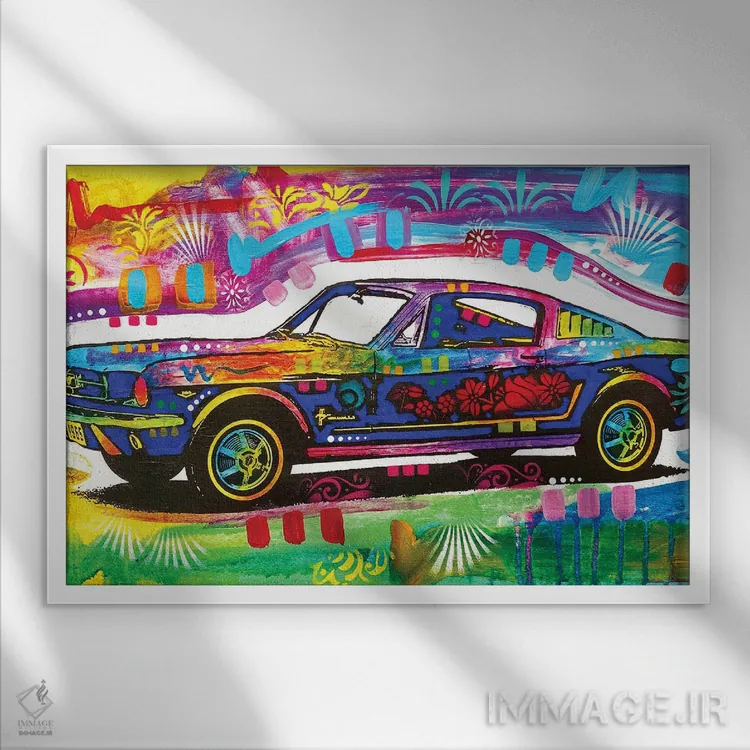 تابلو موستانگ (اسب وحشی یا خودروی فورد) اثر باور روسو - نمای قابدار سفید