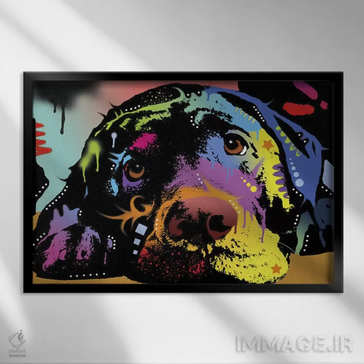 تابلو لابرادور درازکش اثر باور روسو - نمای قابدار مشکی