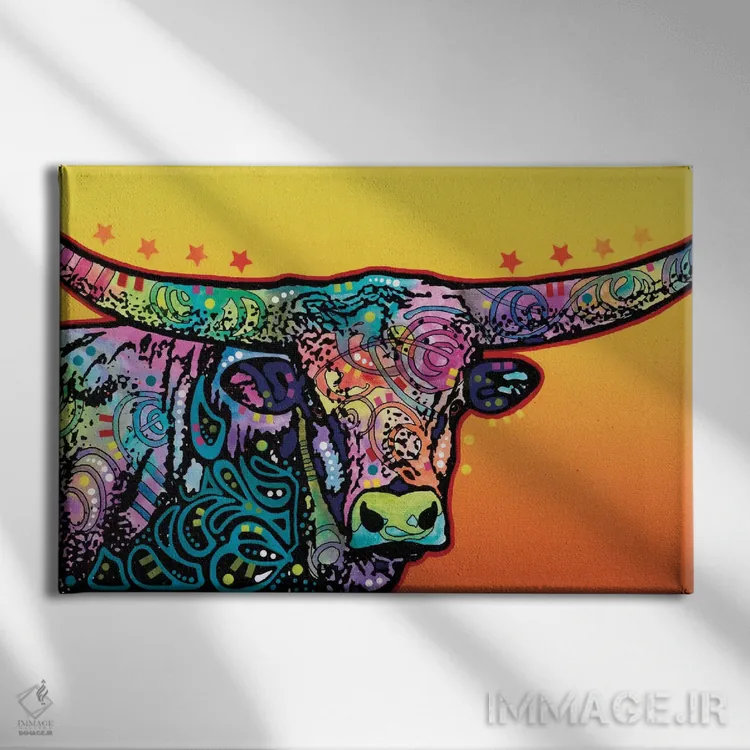 تابلو لانگهورن (گاو شاخدراز) اثر باور روسو - نمای روبهرو روی دیوار