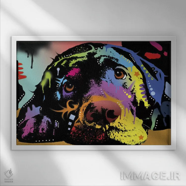 تابلو لابرادور درازکش اثر باور روسو - نمای قابدار سفید