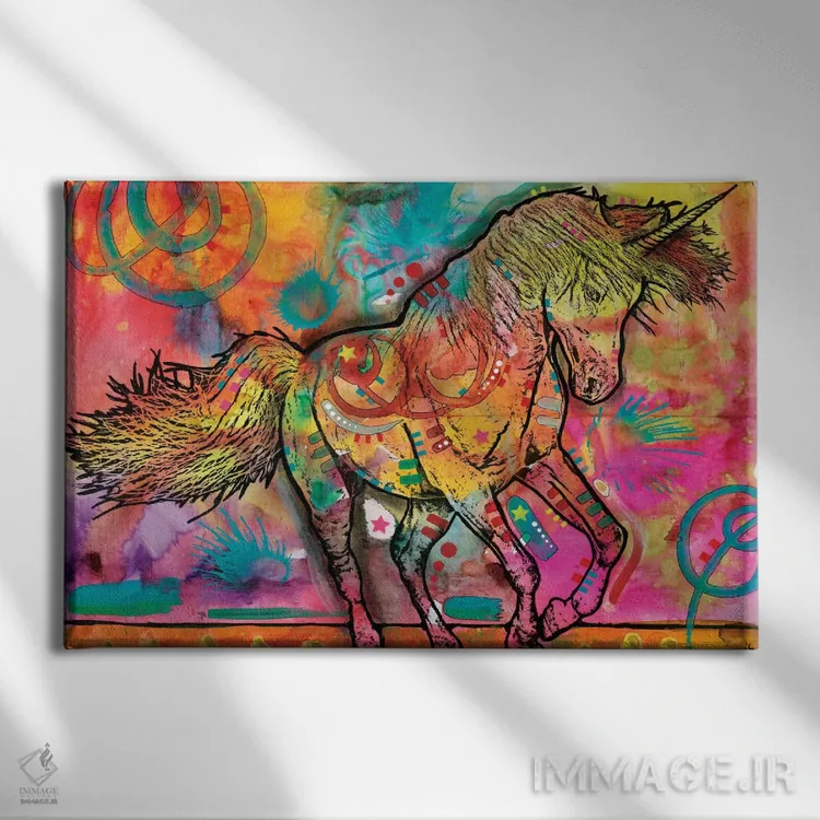 تابلو اسب تکشاخ اثر باور روسو - نمای روبهرو روی دیوار