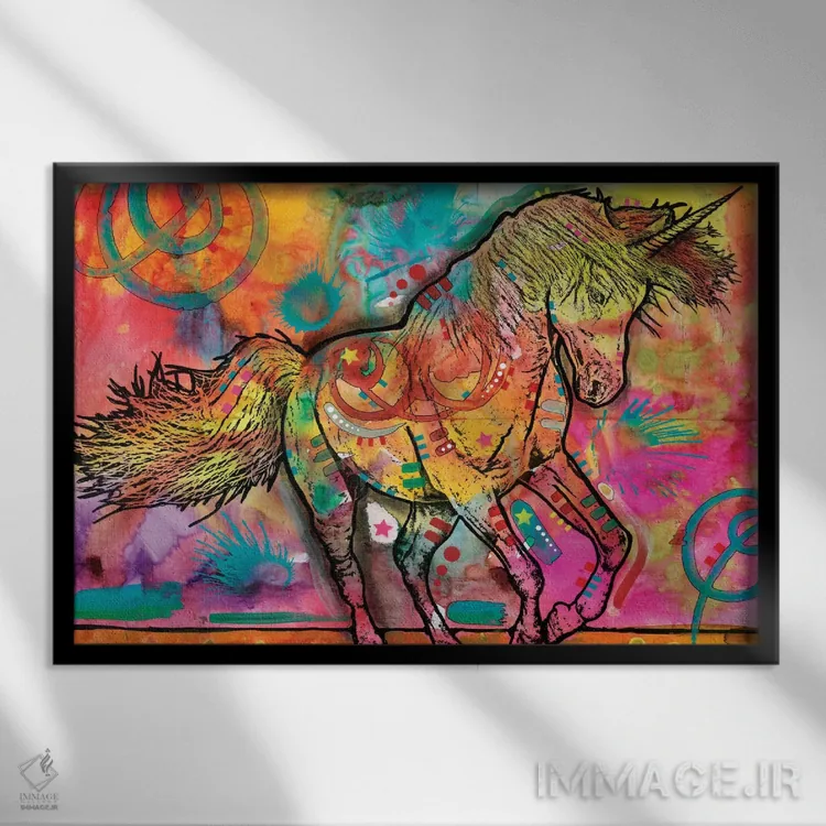 تابلو اسب تکشاخ اثر باور روسو - نمای قابدار مشکی
